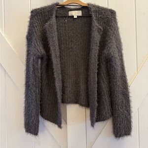 J.O.A. Los Angeles Fuzzy Knit Sweater Cardigan in Charcoal Gray